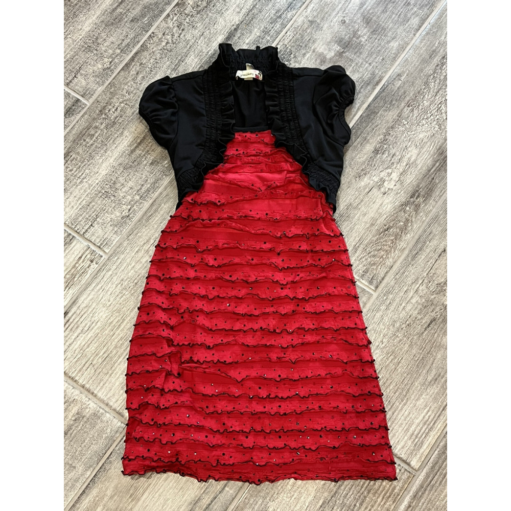 Speechless‎ Red Dress Ruffle Tiered Party Dress Black Sparkle Girls